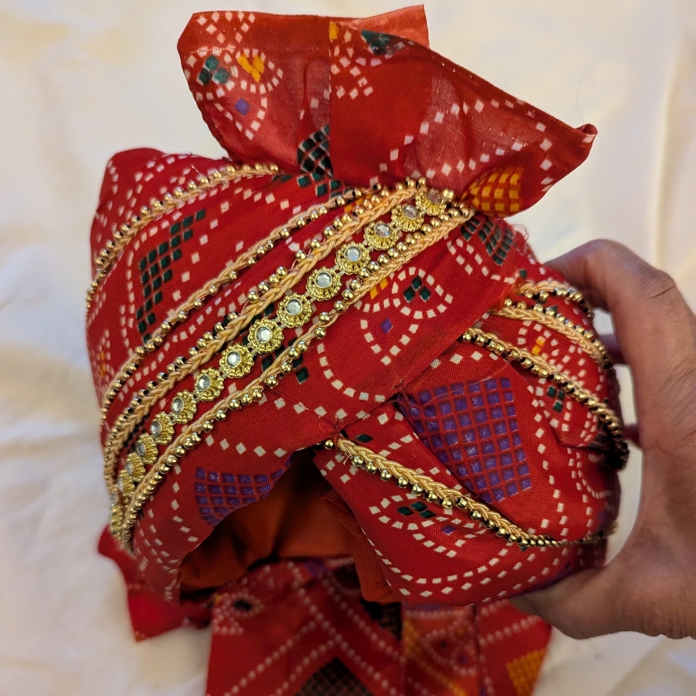 New Elegant Wedding Rajasthani Red Bandhini Safa Pagadi
